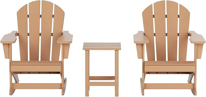 WO WESTIN OUTDOOR HDPE Laguna Outdoor Rocking Poly Adirondack Chair with Side Table 3-Piece Set, Teak