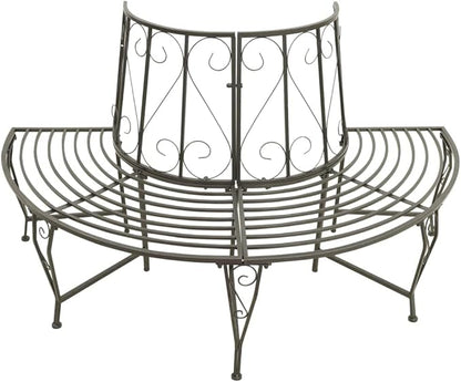 Silver Grey Steel Half-Round Tree Bench Outdoor Seating for Garden Patio Park Durable Waterproof Metal 3-Person Capacity Comfortable Relaxation
