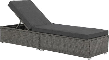 JOIVI Outdoor Chaise Lounge Chair, Patio Pool Lounge Chairs for Outside, Rattan Reclining Chaise Lounger with Adjustable Backrest and Removable Dark Gray Cushion, Gray PE Wicker