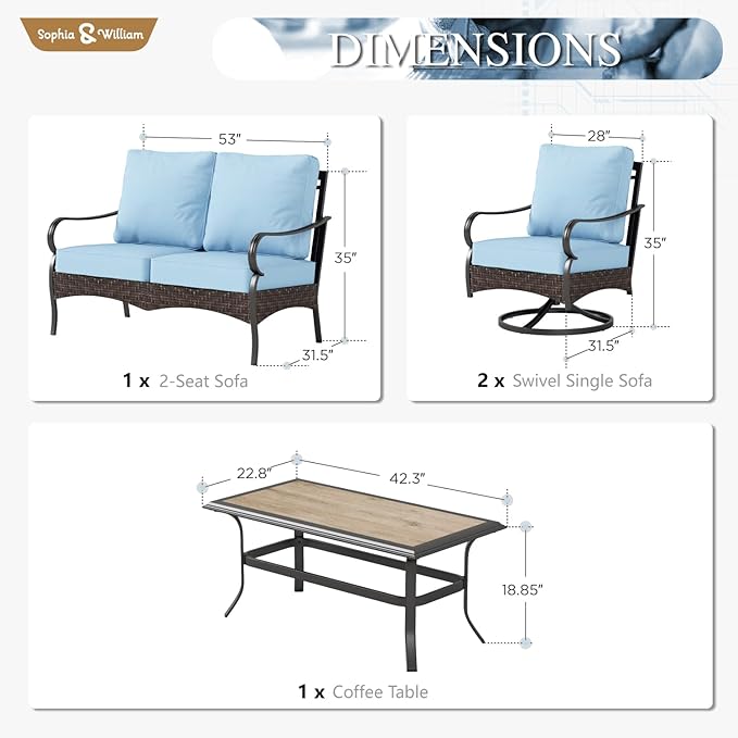Sophia & William Patio Furniture Set, 4 Piece Metal Outdoor Conversation Set with 2-Seater Outdoor Couch - Photo 7