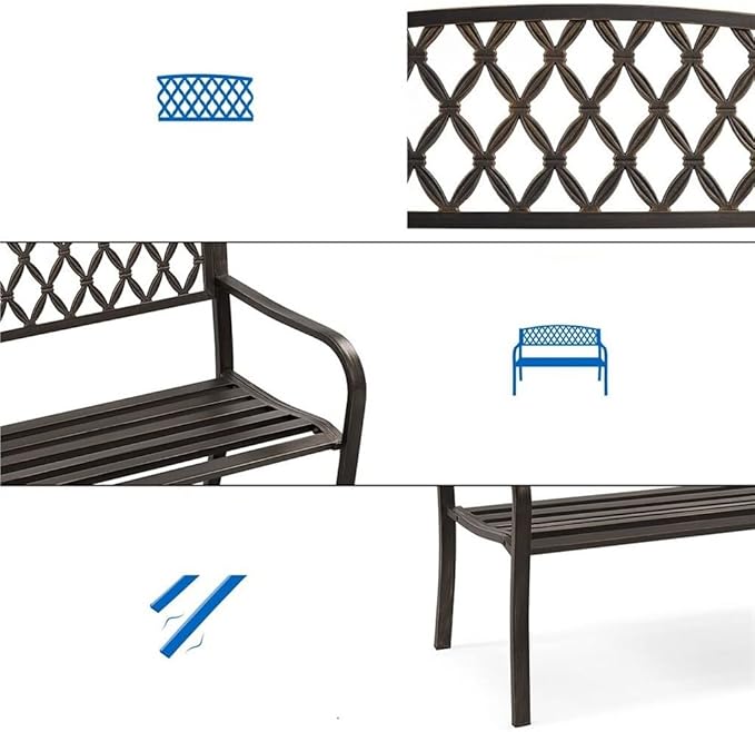 SLEEVE Garden Benches for Outdoors Nordic Retro Outdoor Metal Garden Bench Hollow Mesh Decorative Bench Suitable for Outdoor Courtyard Balcony Terrace Porch Bench Outside Bench