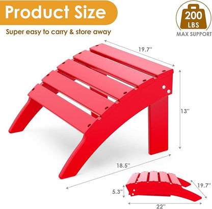 IVY&LANE Outdoor Adirondack Ottoman | Folding | Set of 2 | HDPE | Red | All Weather | Waterproof Patio Footrest for Adirondack Chair | Poly Lumber Foot Rest for Deck Backyard