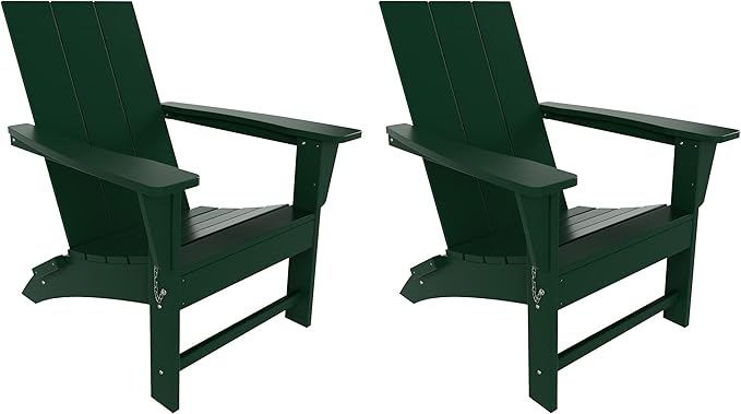 WestinTrends Ashore Modern Outdoor Folding Adirondack Chair (Set of 2), Dark Green