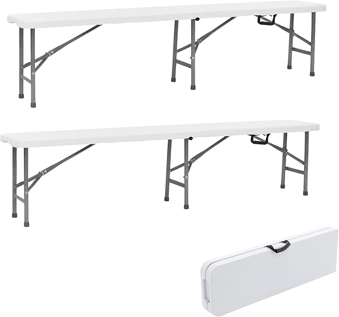 BTEXPERT Set of 2, 6 feet Plastic Folding Bench Indoor Outdoor Portable Picnic Party Garden Dining Seat Camping Soccer - Photo 1