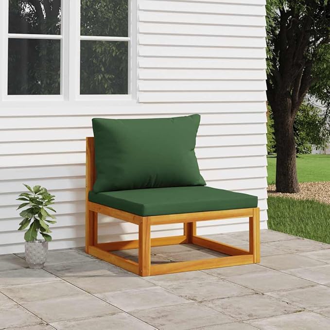 Green Acacia Wood Middle Sofa, Modular Outdoor Seating for Balcony & Garden, Durable Patio Furniture Couch