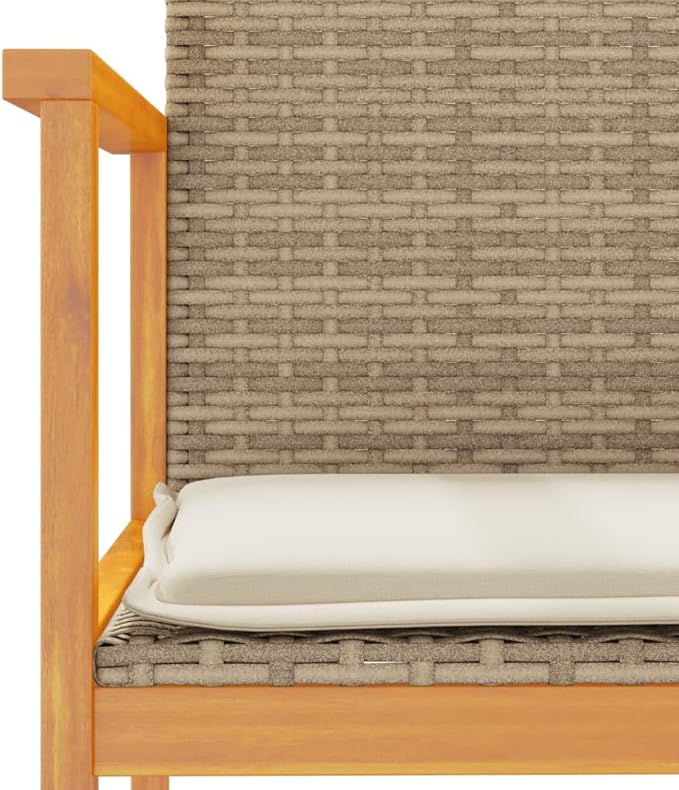 Patio Chairs with Cushions 2 pcs Beige Poly Rattan&Solid Wood Sillas para Patio Lawn Chairs for Dining Table Garden Chair for Picnic Study Courtyard Living Room