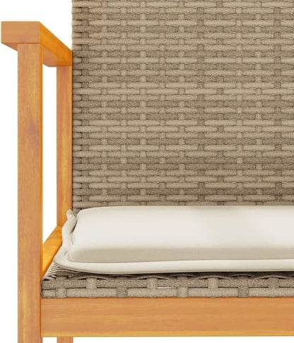 Patio Chairs with Cushions 2 pcs Beige Poly Rattan&Solid Wood Sillas para Patio Lawn Chairs for Dining Table Garden Chair for Picnic Study Courtyard Living Room
