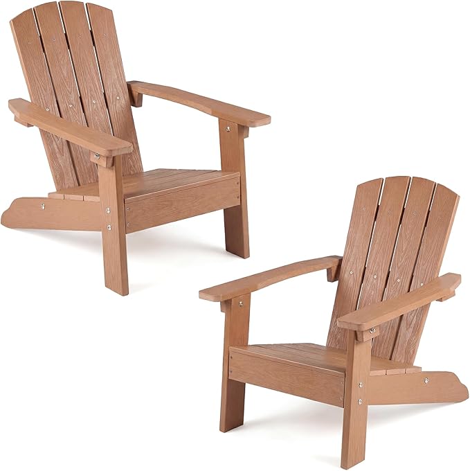 Giantex Kids Adirondack Chair, All-Weather HIPS Children's Outdoor Chair w/Ergonomic Design, Toddler Lawn Chairs for Age 3-8, Kids Beach Chair for Garden Patio Backyard (2,Teak)