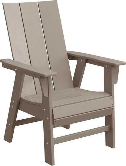 WestinTrends Ashore Outdoor Patio HDPE Plastic Modern Adirondack Dining Chair Weathered Wood