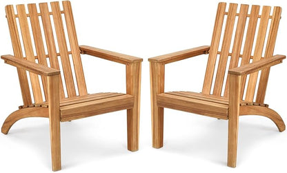 Tangkula Adirondack Chair Acacia Wood Outdoor Armchairs, Weather Resistant for Patio Garden Backyard Deck Fire Pit, Lawn Porch Furniture & Lawn Seating, Campfire Chair, Adirondack Lounger (2, Natural)