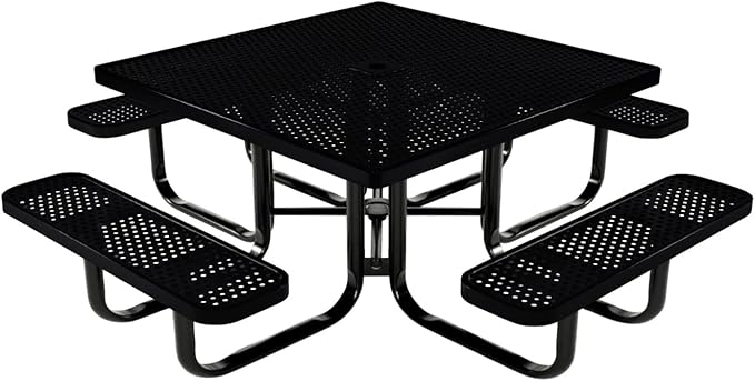 COATEDOUTDOORFURNITURE Heavy-Duty Portable Outdoor Kids Table with Umbrella Hole, Punched Steel Kids Picnic Table, Commercial-Grade, Made in America (46 in, Square, Childrens, Black)