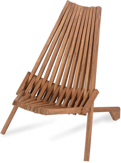 Acacia Wood Folding Adirondack Chair, Low Profile Wooden Outdoor Lounge Chair for Patio Porch Garden Balcony Poolside, Portable Foldable Lawn Chair, Natural