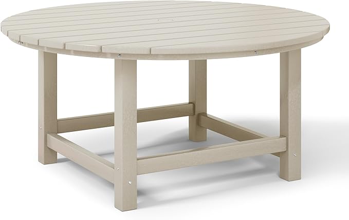 WestinTrends Malibu Low Outdoor HDPE Round Patio Coffee Table, Sand - Photo 7