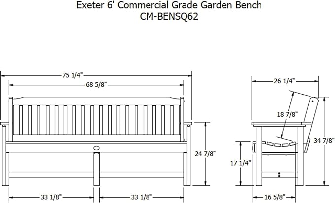 Sequoia Professional CM-BENSQ62-BKE Commercial Grade Exeter 6 Foot Garden Bench, Black