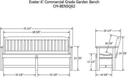 Sequoia Professional CM-BENSQ62-WHE Commercial Grade Exeter 6 Foot Garden Bench, White