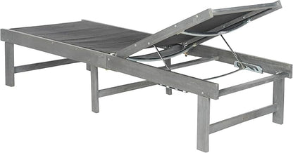 SAFAVIEH Outdoor Collection Manteca Ash Grey Solid Wood/Dark Grey Texline Fabric Adjustable Chaise Lounge Chair (PAT6708B)