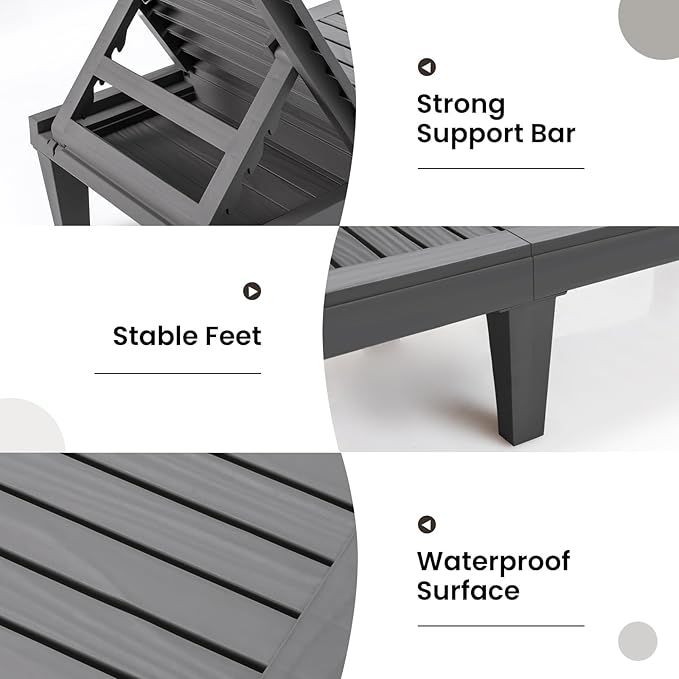 Giantex Lounge Chair, Outdoor Sun Tanning Chair with 5-Position Adjustable Backrest, Lightweight Design, Weather-Proof and Rust-Resistant, Pool Lounger for Patio, Beach, Balcony, Poolside (2, Gray)
