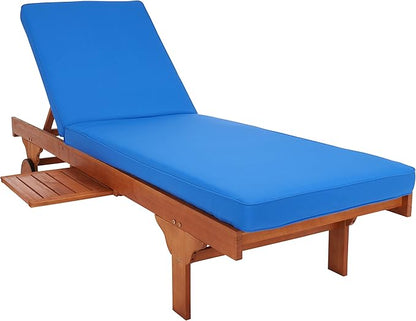 SAFAVIEH Outdoor Collection Newport Natural/ Royal Blue Cushion Built-in Side Table Adjustable Chaise Lounge Chair