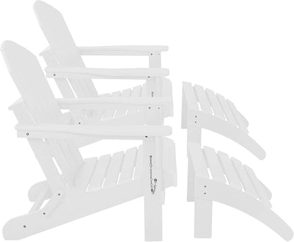 WestinTrends Malibu Outdoor Lounge Chair Set, 4-Pieces Adirondack Chair Set of 2 with Ottoman, All Weather Poly Lumber Patio Lawn Folding Chair for Outside Pool Beach, White