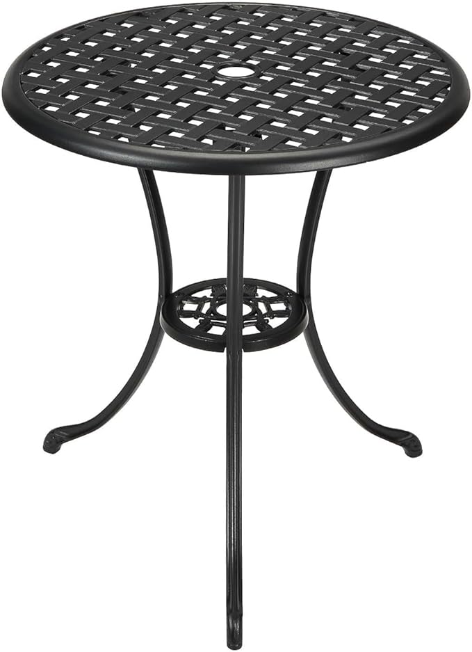 24" Outdoor Side Table with 2" Umbrella Hole Round Small Patio Bistro Tables Indoor End Plant Coffee Tea Table for Yard Patio Porch Garden Bedroom Living Room