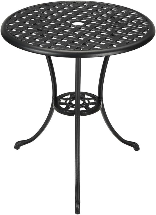 24" Outdoor Side Table with 2" Umbrella Hole Round Small Patio Bistro Tables Indoor End Plant Coffee Tea Table for Yard Patio Porch Garden Bedroom Living Room