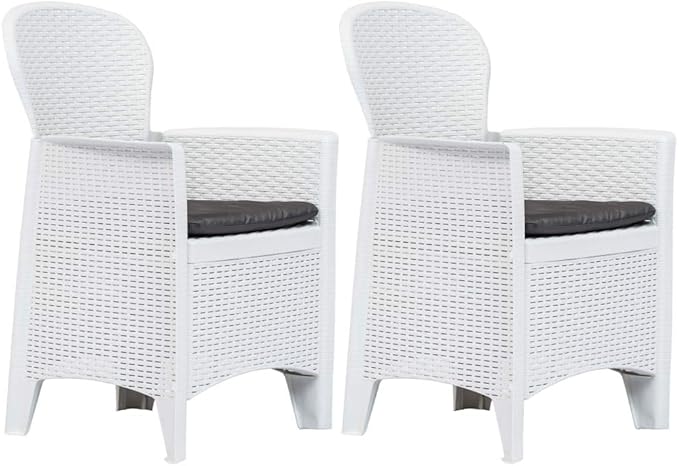 Balcony Furniture Outdoor Wicker Chair Patio Chairs for Patio, Porch, Backyard, Balcony, Poolside and Garden Patio Chairs 2 pcs with Cushion White Plastic Rattan Look