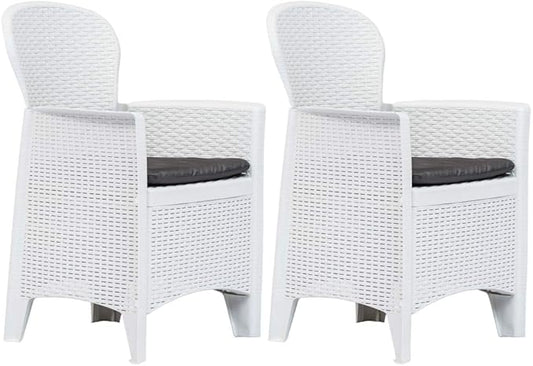 Balcony Furniture Outdoor Wicker Chair Patio Chairs for Patio, Porch, Backyard, Balcony, Poolside and Garden Patio Chairs 2 pcs with Cushion White Plastic Rattan Look