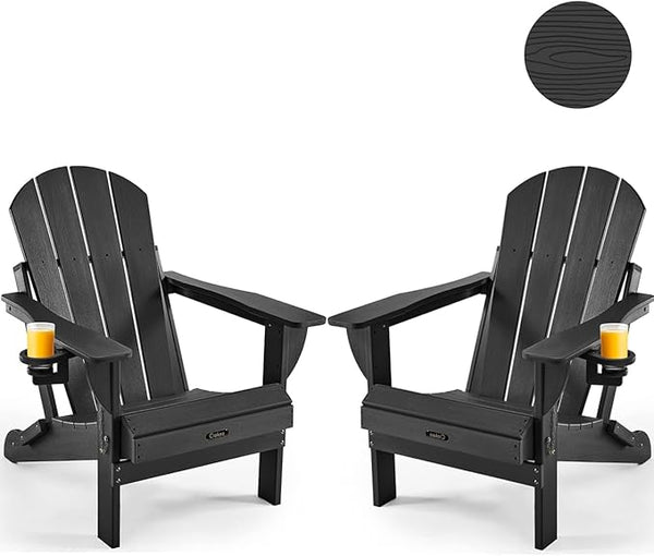 Ciokea Folding Adirondack Chair Wood Texture 2 Pack, Patio Adirondack Chair Weather Resistant - Photo 1