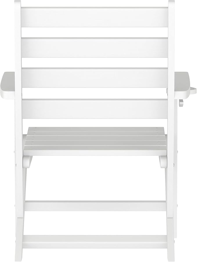 Flash Furniture Tolleson Adirondack Dining Chair with Cup Holder, Commercial Weather Resistant Recycled HDPE Adirondack Chair, Fold Out Cupholder, White