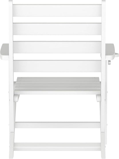 Flash Furniture Tolleson Adirondack Dining Chair with Cup Holder, Commercial Weather Resistant Recycled HDPE Adirondack Chair, Fold Out Cupholder, White
