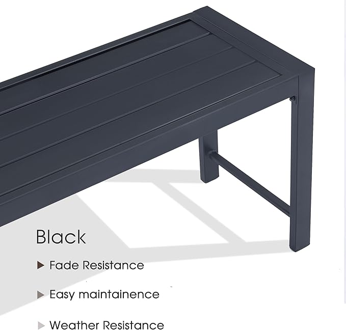 VICLLAX 2 Pieces Outdoor Garden Backless Bench, 51.2" Metal Bench Steel Frame for Porch, Lawn, Balcony, Backyard and Park, Black