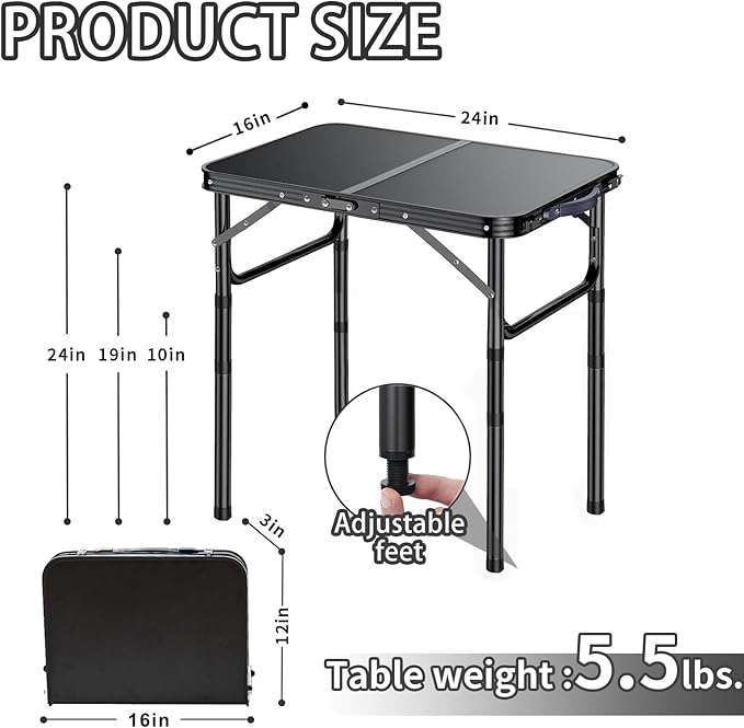 Outdoor Side Table, Portable 3 Adjustable Height Small Outdoor Folding Table - Photo 3