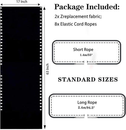 Ostlttyn Zero Gravity Chair Replacement Fabric Kits Set of 2, 17" Repair Cloth with Replacement Bungee Cord for Anti Gravity Sling Outdoor Folding Lounge Lawn Chairs, Black