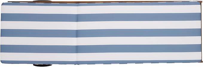 SAFAVIEH Outdoor Patio Furniture Collection - Newport Natural Solid Wood Chaise Lounge Chair with Baby Blue Stripe Cushion, Adjustable Backrest (PAT7316U)