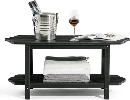 Adirondack Outdoor Patio Table-2 Tier Black Coffee Table Irregular Outside Table for Backyard Pool