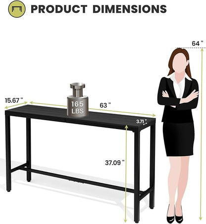 Crestlive Products Outdoor Bar Table, 63'' Rectangle Patio Counter Height Table High Pub Table with Waterproof Top and Sturdy Metal Frame for Balcony, Bistro, Garden, Backyard, Hot Tub (Black)