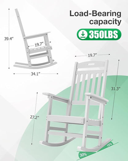 YEFU Outdoor Rocking Chair Porch: Patio Rocking Chair for Adult, Outdoor Rocker Weather Resistant, Easy to Assemble, Safe&Comfortable, White