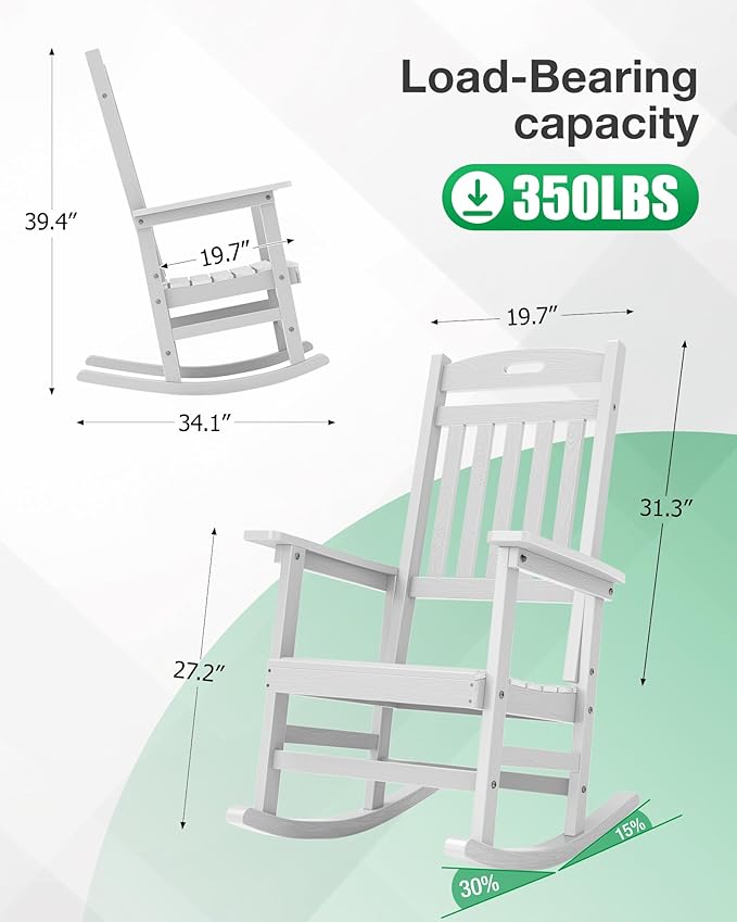 YEFU Outdoor Rocking Chairs Set of 4: Patio Rocking Chair for Adult, Outdoor Rocker Weather Resistant, Easy to Assemble, Safe&Comfortable, White