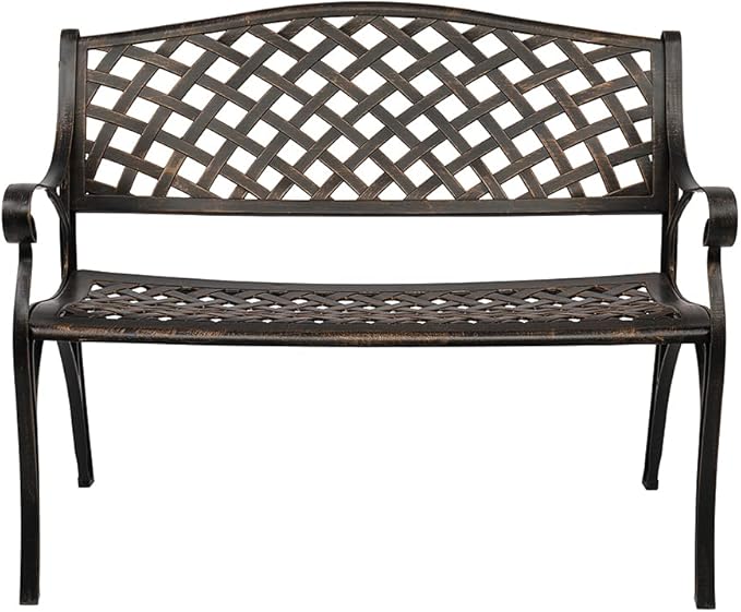 40.5Inch Patio Park Bench for Front Porch,Cast Aluminum Garden Bench Patio Furniture Chair Outdoor Bench Seat for Park, Yard & Porch, Outdoor Garden Bench 102 x 58 x 73CM