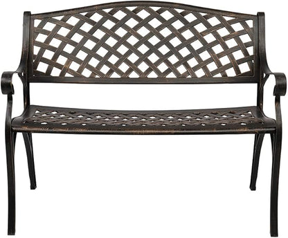 40.5Inch Patio Park Bench for Front Porch,Cast Aluminum Garden Bench Patio Furniture Chair Outdoor Bench Seat for Park, Yard & Porch, Outdoor Garden Bench 102 x 58 x 73CM