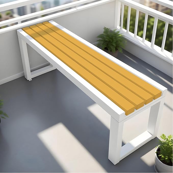 Garden Bench Wood Outdoor Benches All-Weather 2-Person Park Bench Patio Benches with Slatted Seat & Metal Legs, 3.3ft 3.9ft 4.9ft 5.9ft Backless Seat for Porch Lawn Yard(Dark Yellow White,3.93ft)