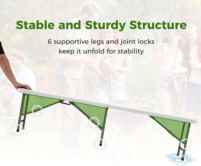 Giantex 6 FT Plastic Folding Bench, HDPE Portable Seat w/Metal Legs, Fold-in-Half Outdoor Bench for Picnic, Garden, Camping, Party Sport Events, 1320 lbs Capacity, No Assembly (2, White)