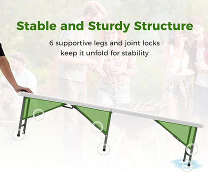 Giantex 6 FT Plastic Folding Bench, HDPE Portable Seat w/Metal Legs, Fold-in-Half Outdoor Bench for Picnic, Garden, Camping, Party Sport Events, 1320 lbs Capacity, No Assembly (2, White)