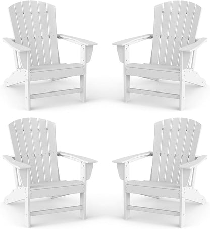BRIOPAWS Adirondack-Chairs-Set of 4 | Fire Pit Chair | Oversized | HDPE Plastic | Weather Resistant | for Deck Outdoor Poolside Campfire | White