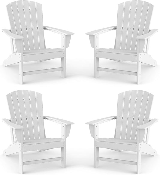 BRIOPAWS Adirondack-Chairs-Set of 4 | Fire Pit Chair | Oversized | HDPE Plastic | Weather Resistant | for Deck Outdoor Poolside Campfire | White