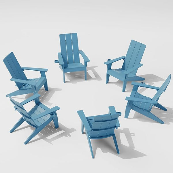 MXIMU Modern Adirondack Chairs Set of 6 Weather Resistant with Cup Holder Oversize Plastic Fire Pit Chairs Plastic - Photo 1
