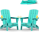 Folding Adirondack Chair 2 Pack, HDPE All-Weather Fire Pit Chairs, Plastic Adirondack Chairs with 2 Cup Holder - Photo 1