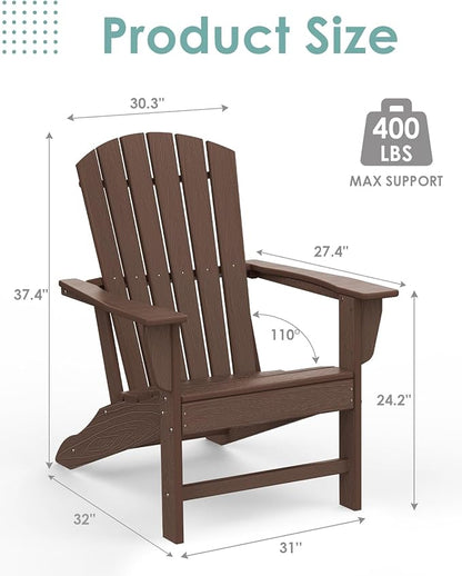 IVY&LANE Adirondack Chairs Set of 2 | Wood Grain HDPE Plastic | Outdoor Fire Pit Chairs | Oversized | All-Weather | Dark Brown | for Outside Deck Backyard Patio Poolside Porch Lawn