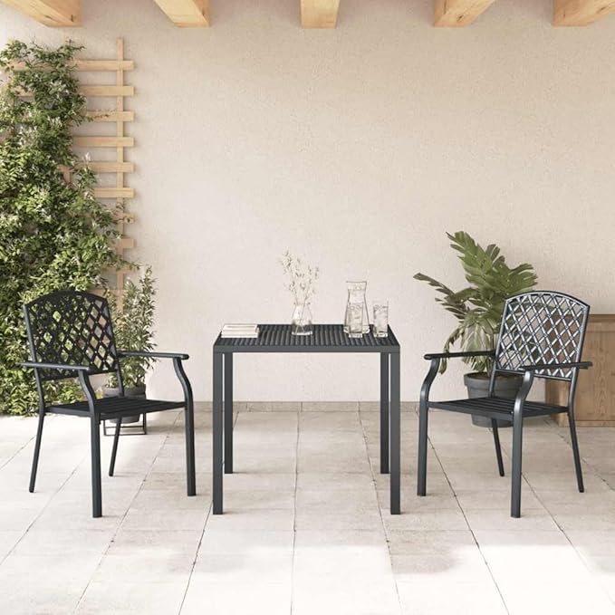 Stackable Patio Chairs Set of 2 Anthracite 22x25.6x35 Steel Mesh Dining Seating Weather Resistant Stackable Outdoor Furniture for Garden Table Balcony Deck Indoor Use