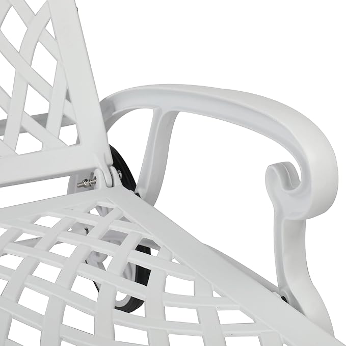 VINGLI Cast Aluminum Outdoor Chaise Lounge Chairs with Wheels, Patio Chaise Lounge with 3-Position Adjustable Backrest, Patio Lounge Chairs Set of 2 for Pool, Patio (2 PCS, White, Wtihout cushion)